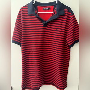 Nautica navy and red striped polo